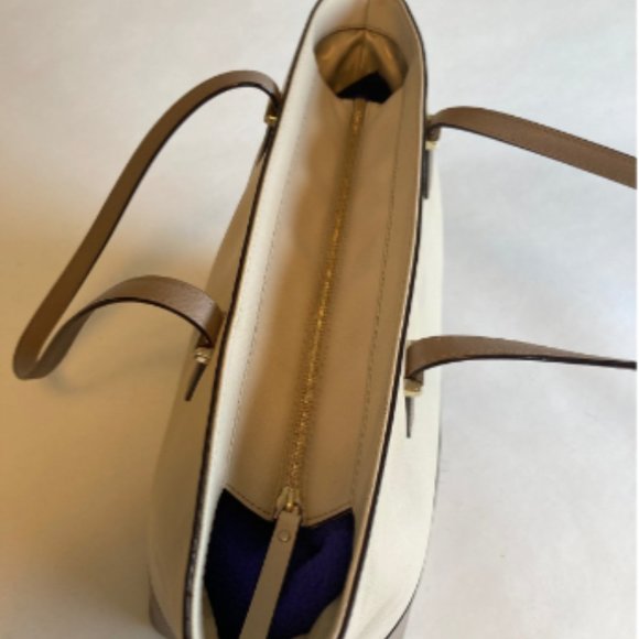 Kate Spade Ivory Beige Crossgrain Leather Handbag Shoulder Bag. - Picture 6 of 12